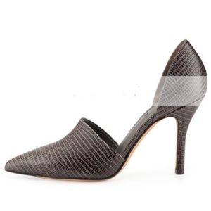 VINCE. Claire Lizard-Embossed D’Orsay Pumps in Graphite (EUC)